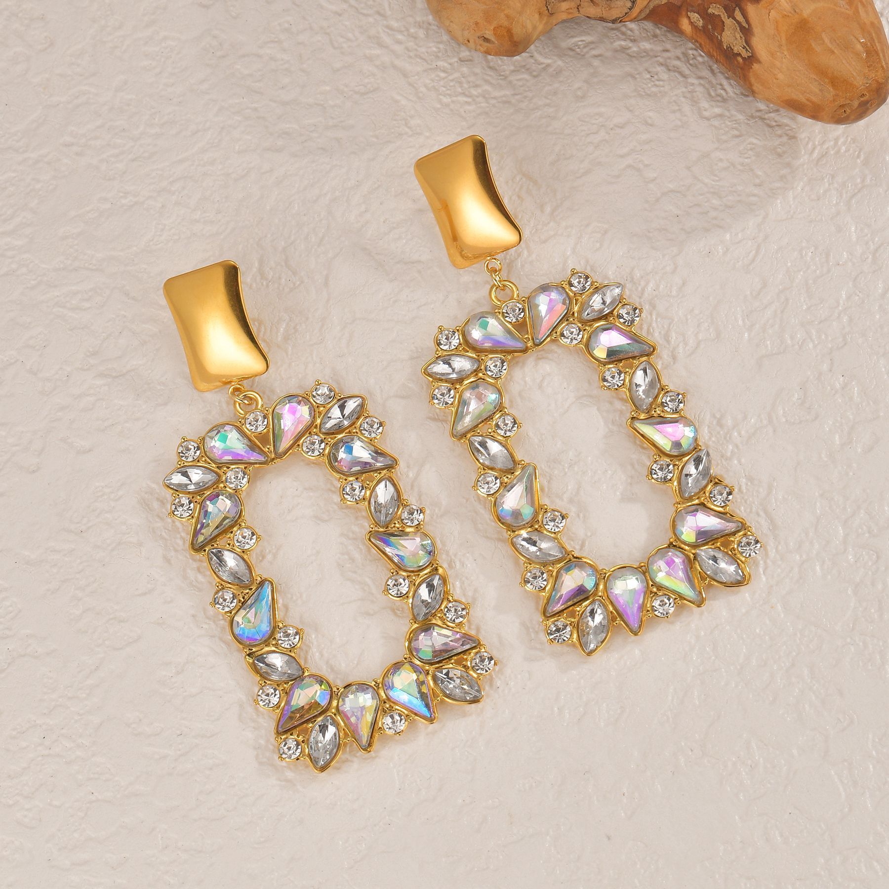 Geometric Dangle Earrings Gold Plated Stainless Steel Unique Design Jewelry Accessories For Women