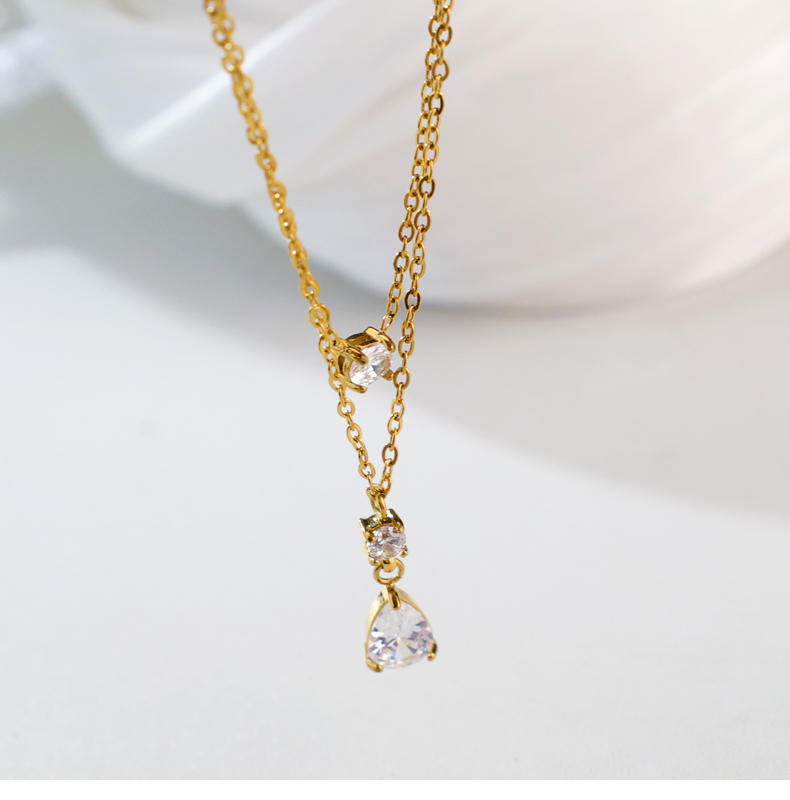 New Smart Water Drop Diamond Necklace Stainless Steel Plated 18K Gold Double Layer Clavicle Chain Autumn And Winter Sweater Coat Accessories