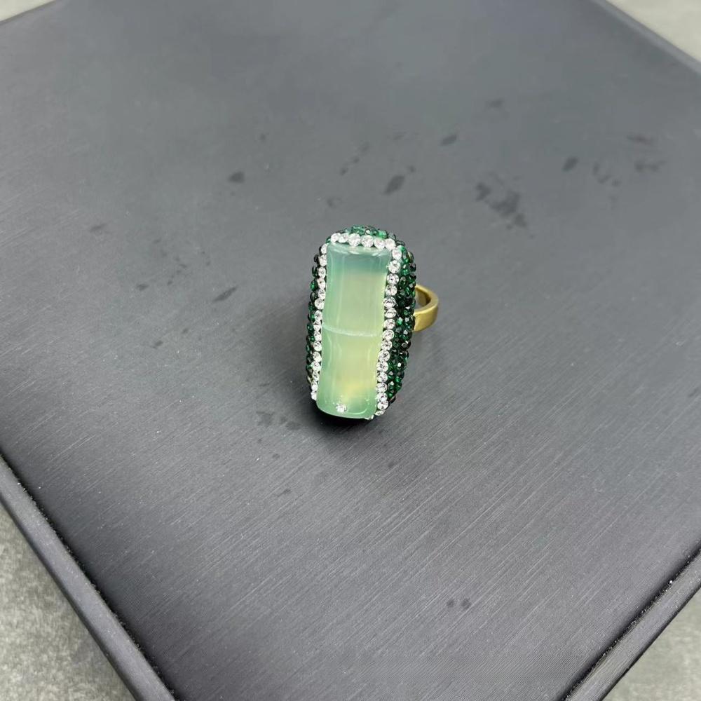 Handmade Natural Agate Bamboo Lucky Three-Piece Set Ethnic Style Czech Crystal Induction Wearing Accessories Luxury Copper