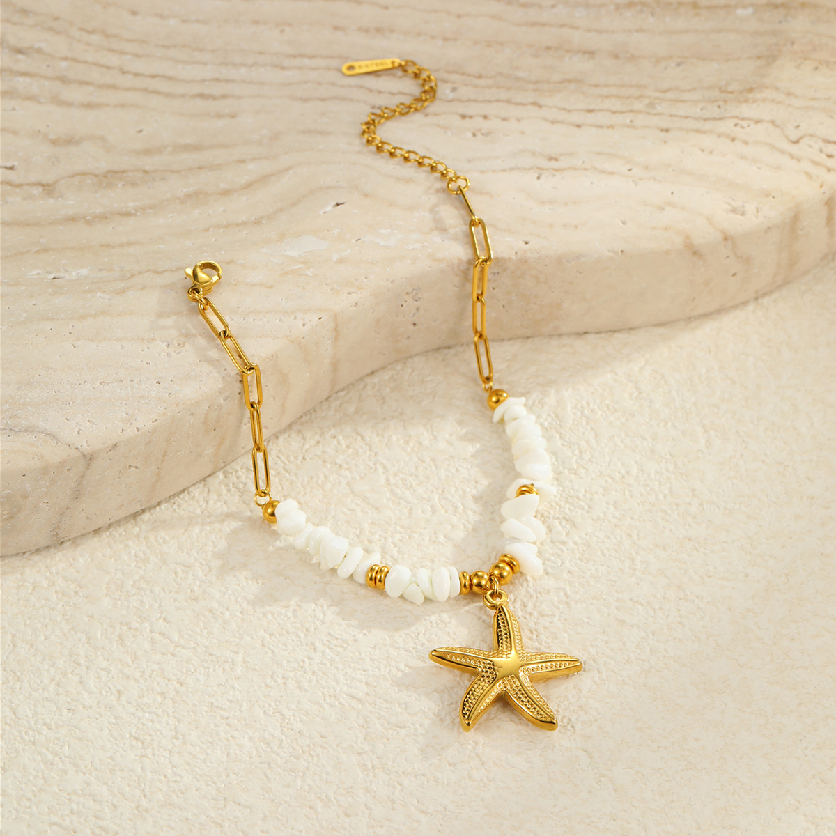 Style Beach Ocean Style Shell Necklace, Starfish Shell Pendant, Titanium Steel Material, 18K Plating Ornament, Bracelet Style