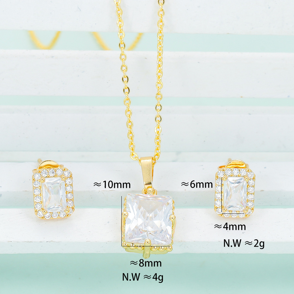Retro Square Copper Plating Inlay Zircon Women's Earrings Necklace 1 Set