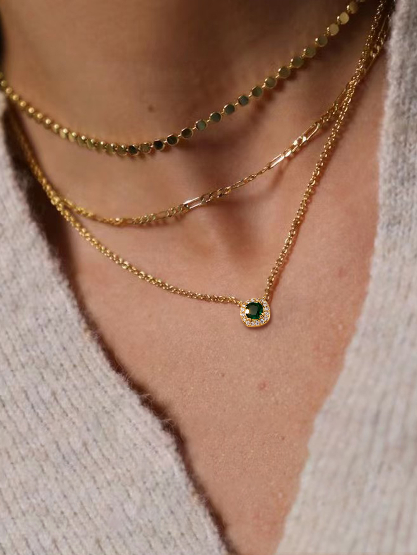 18K Gold Plated Personalized Grid Paperclip Box Multi-layer Necklace With Copper Inlaid Shiny Cubic Zirconia Pendant Set Necklace/Fashion Jewelry Gift Box Accessories/Suitable For Girlfriend Gifts And Daily Wear