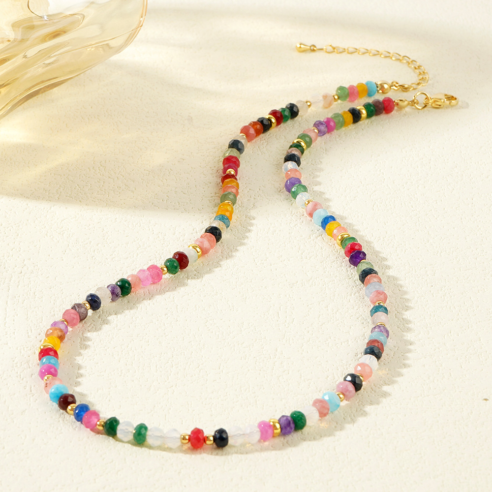 Multicolor Natural Stone Beaded Necklace Women's Accessories Simple Design Polyester Chain Jewelry