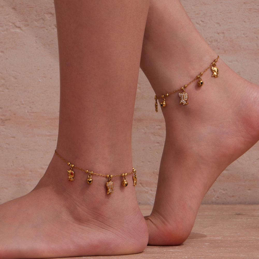 Stainless Steel Dog Zircon Necklace Bracelet DIY Multi Pendant Bell Luxury Versatile Jewelry Accessories Elegant Romantic