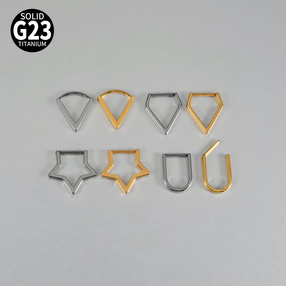 G23 Titanium Geometric Five-Star Earrings Split Ring U-Shaped V-Shaped Trendy Accessories Diamond Gold Split Ring Nose Ring Piercing Jewelry 18G