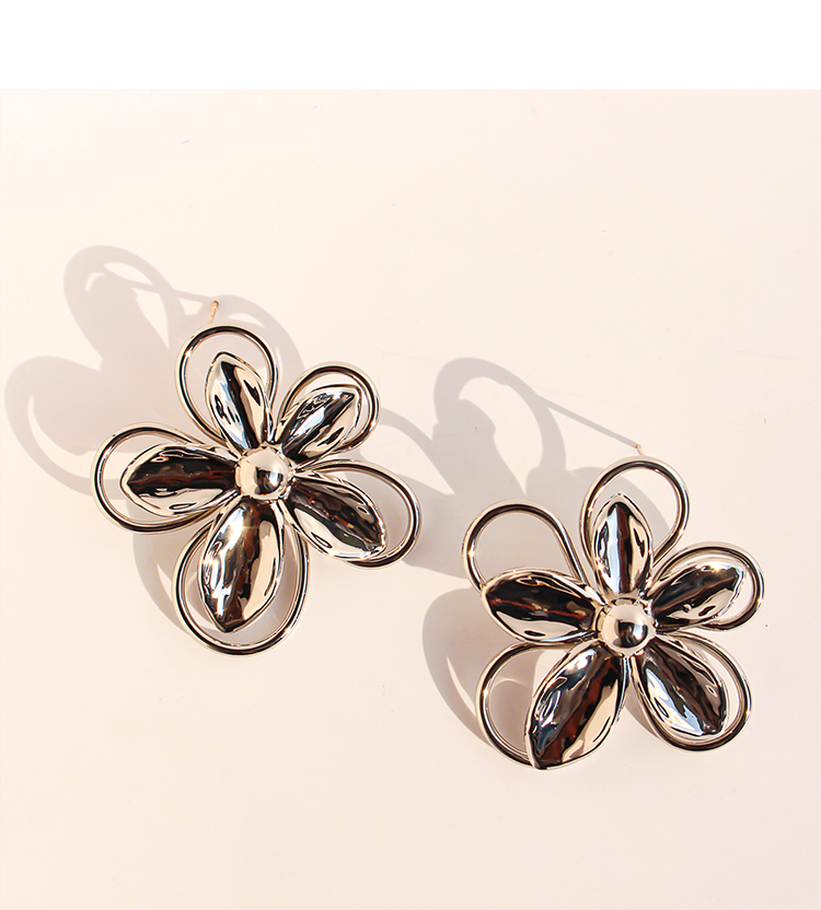 3D Hollow Large Flower Stud Earrings Artistic Line Petal Earrings Women's Accessories 1134 Geometric Hypoallergenic