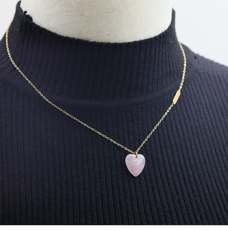 Wholesale Jewelry Fashion Heart Shape 304 Stainless Steel Natural Stone 18K Gold Plated Gold Plated Stainless Steel Necklaces