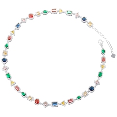 White Gold Color Diamond Geometric Patchwork Necklace