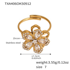TXA406- Gold Rotating Five-Leaf Zirconia Ring - Size 7