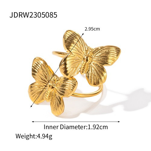 PVD Coated Real Gold Plated Butterfly 304 Stainless Steel Simple Style Classic Style Waterproof Non Tarnish Rings Earrings Necklace