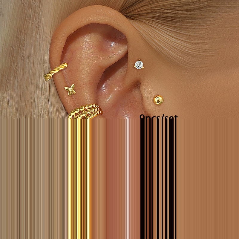 Zircon Earrings Set Ladies Minimalist Ear Bone And Ring Jewelry Accessories