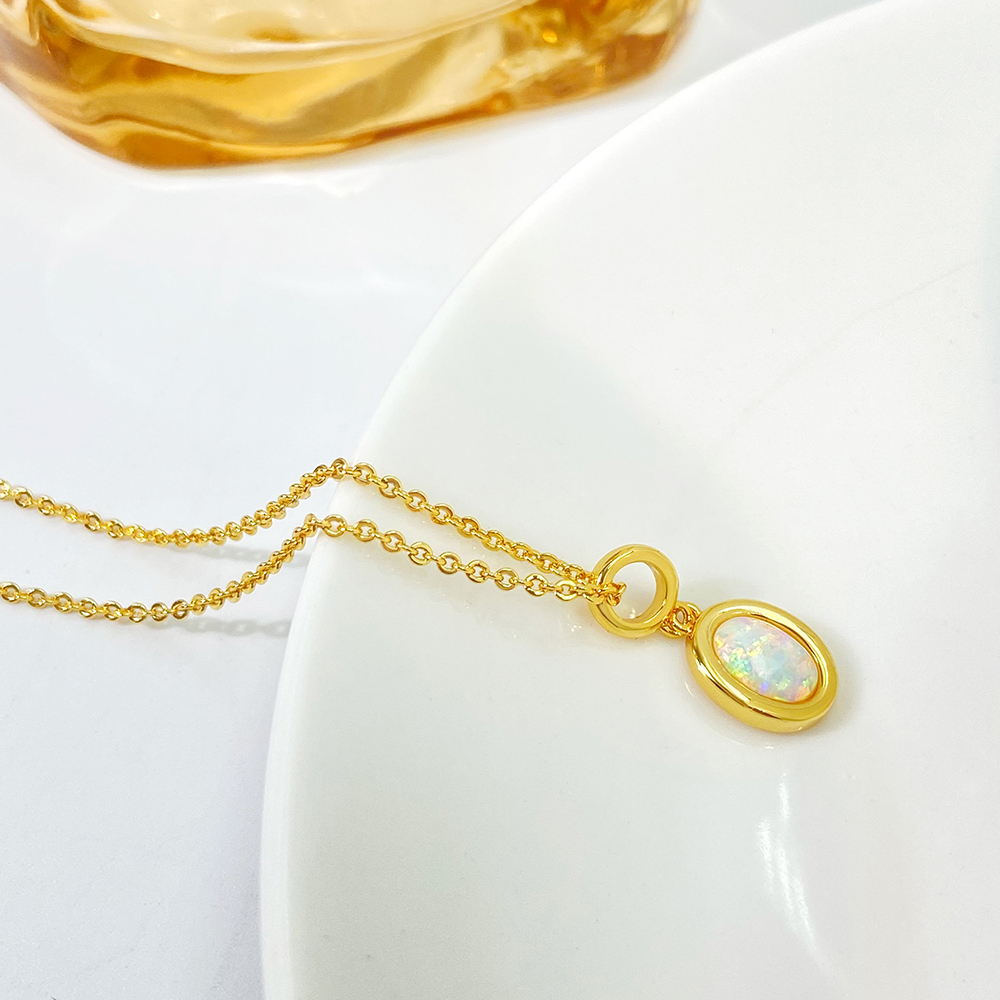 French Style Opal Tiger Eye Pendant Necklace New Fresh Niche Design High-End Birthstone Jewelry Women's Fashion Accessory