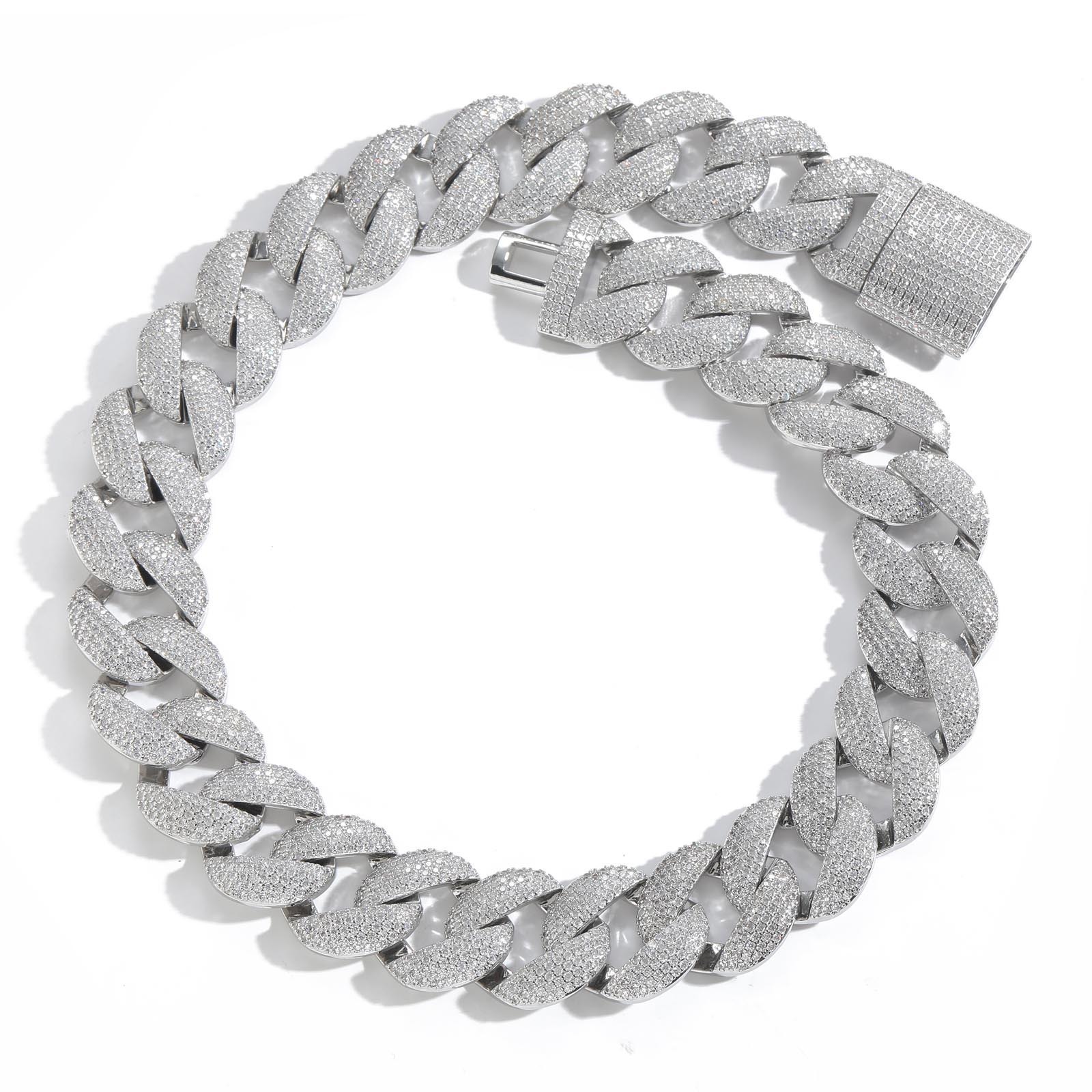 Qiji Hip Hop Necklace 22mm Wide Bubble Cuban Chain 5 Rows Diamond Personality Dominant Trendy Zircon Men's Jewelry Accessory