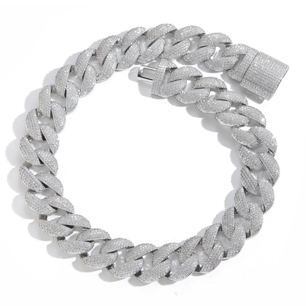 Qiji Hip Hop Necklace 22mm Wide Bubble Cuban Chain 5 Rows Diamond Personality Dominant Trendy Zircon Men's Jewelry Accessory