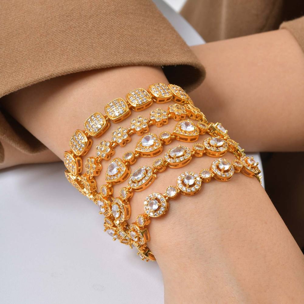 INS Style Copper Material Zircon Inlaid Bracelet Natural Light Luxury Feng Shui Plated 18K Real Gold Geometric Pattern Women's Jewelry Clasp Accessories