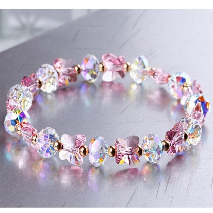 Austrian Crystal Butterfly Bracelet Seven Colors Optional Hand Chain Women's Fashion Jewelry Countryside Style Bead Bracelet