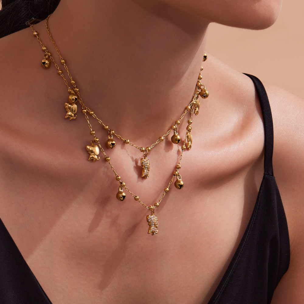 Stainless Steel Dog Zircon Necklace Bracelet DIY Multi Pendant Bell Luxury Versatile Jewelry Accessories Elegant Romantic