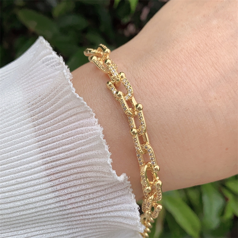 Classic Simple Copper Plated 18K Gold Zirconia Necklace Bracelet Set Adjustable Fashionable Unisex Daily Wear Gift Suitable