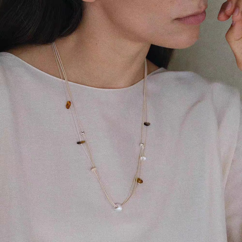 Special-Interest Design Natural Stone Beaded Hand-Woven High-Grade Pendant Necklace Accessories Women's Fashion Accessories Jewellery