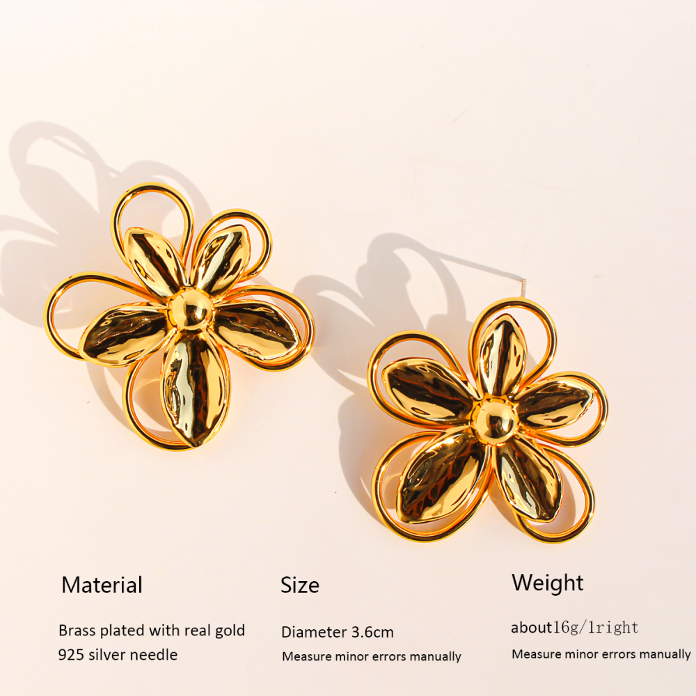 3D Hollow Large Flower Stud Earrings Artistic Line Petal Earrings Women's Accessories 1134 Geometric Hypoallergenic