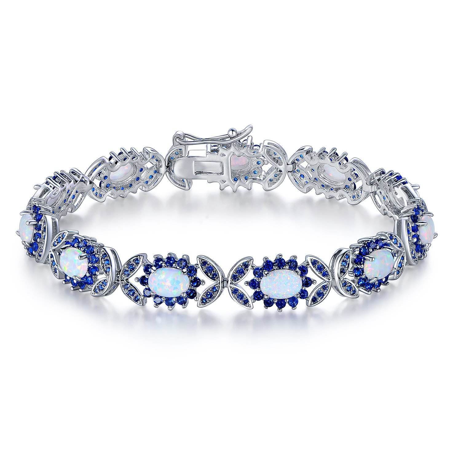 Fashionable Oval Shaped Opal Bracelet Elegant Geometric Pattern Copper Jewelry Colorful Gemstone Accessories For Women
