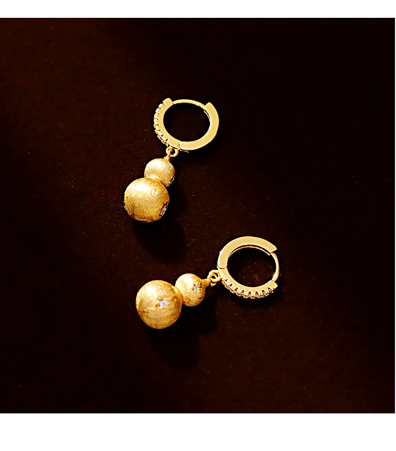 Gold Plated Copper Gourd Pendant Earrings Women's Luxury Style Dangle Earrings Fashionable Trendy Female Jewelry Accessories