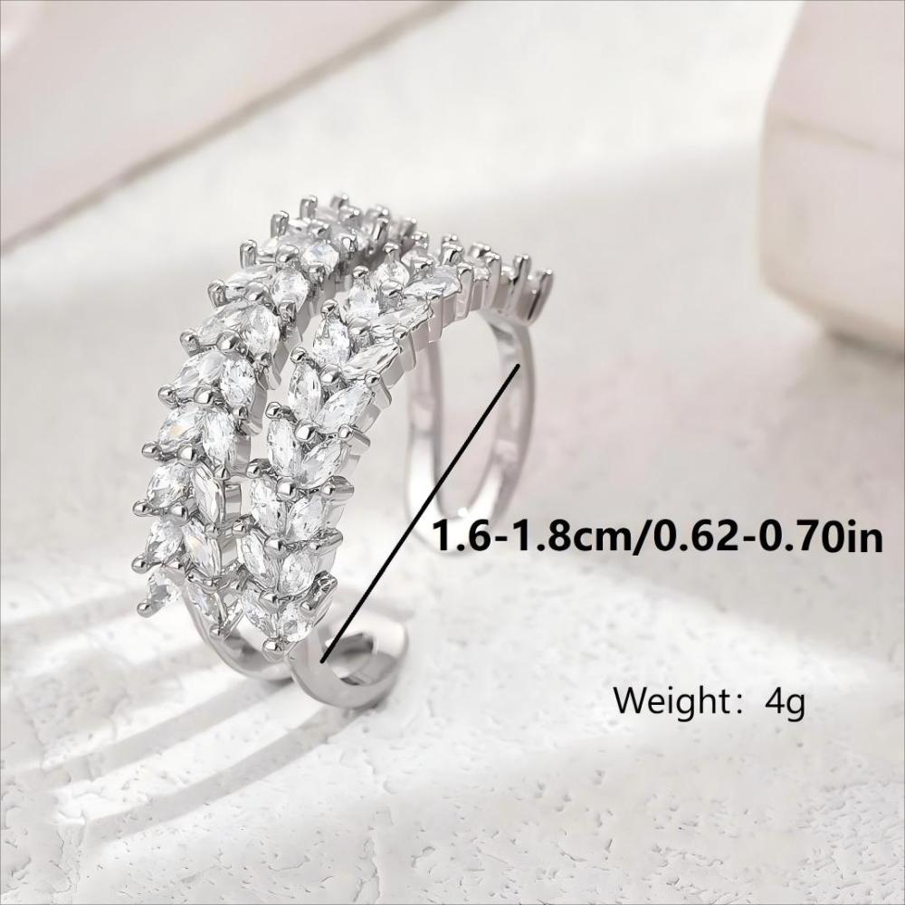 1 Piece Copper Inlaid Zircon Fashion Light Luxury High-end Niche Diamond-studded Wheat Spike Shape Open Ring Finger Banquet Party Jewelry Accessories