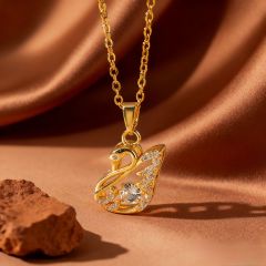 X0869 [Copper Pendant] Lively Swan - Necklace - Gold