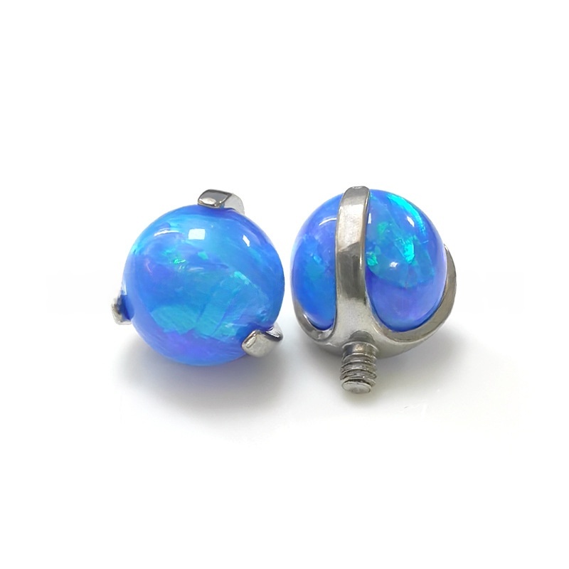 F136 Titanium Opal Ball Ear Studs Three Prong Set Round Ball Piercing Jewelry Accessories Tongue Rings Unisex Wedding Birthday
