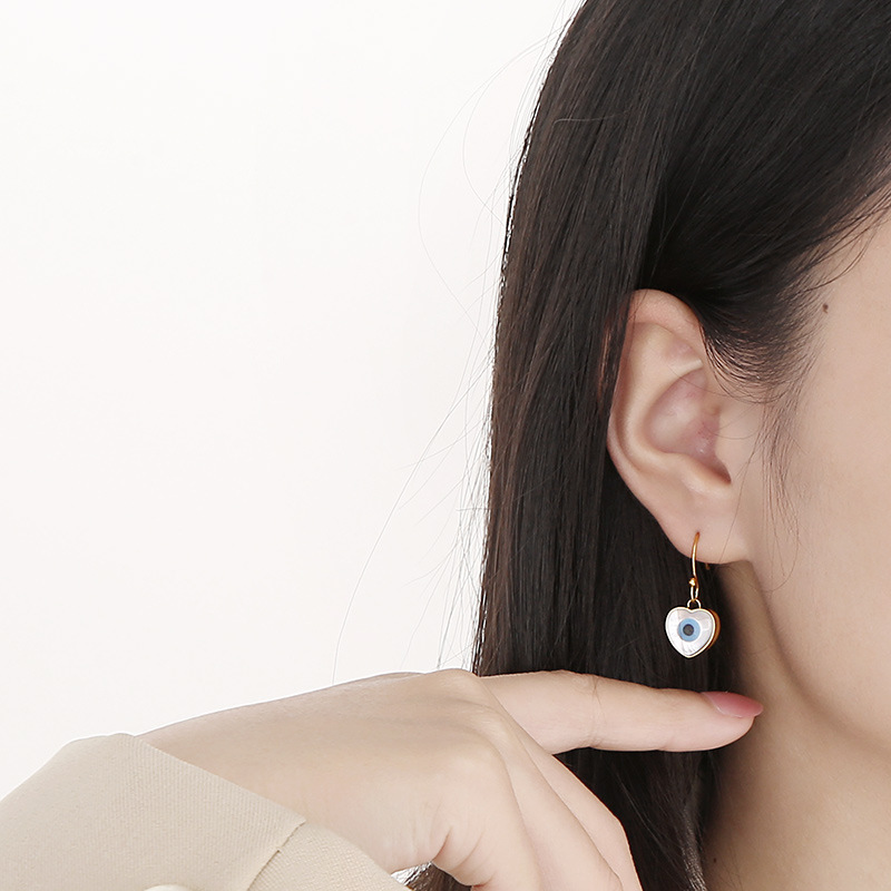 Fashion Devil's Eye Heart Shape Titanium Steel Earrings Patchwork Stainless Steel Earrings