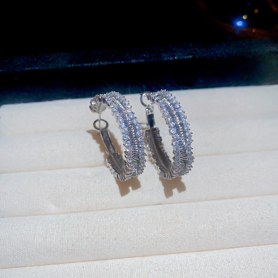 Double Layer Silver Needle Zirconia Fashionable Minimalist Cold Style Versatile Elegant Lightweight Luxury Geometric Patterned Earrings For Women