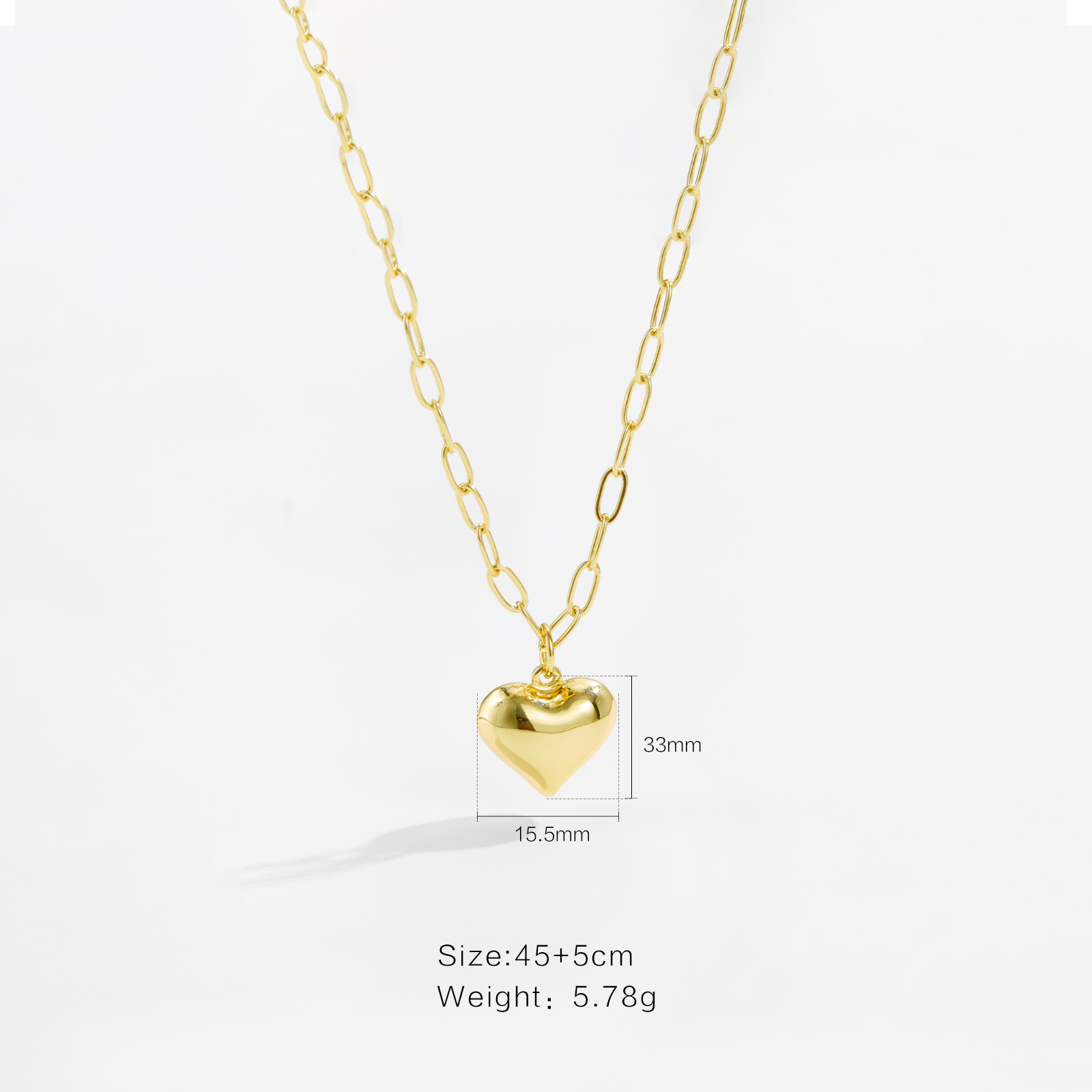 Retro Simple Style Heart Shape Copper Women's Cable Chain Earrings Necklace
