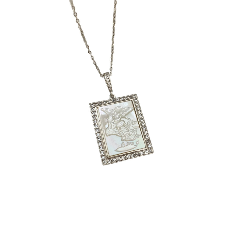 Elegant Shell Pendant Necklace With Zircon Edge Virgin Head Design DIY Accessories  Fashion Label