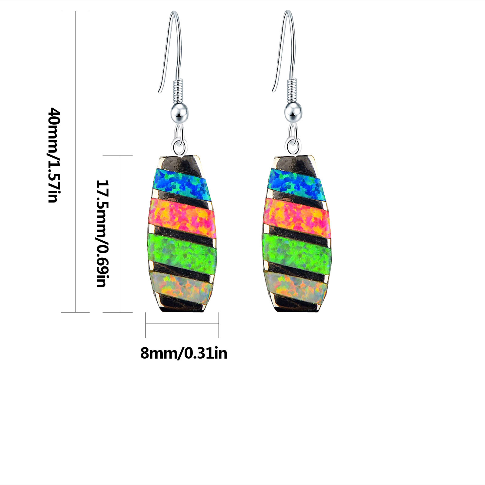 Colorful Women's Opal Long Rectangle Simple Style Jewelry Earrings Fashionable TikTok Ins European Style Jewelry Accessories