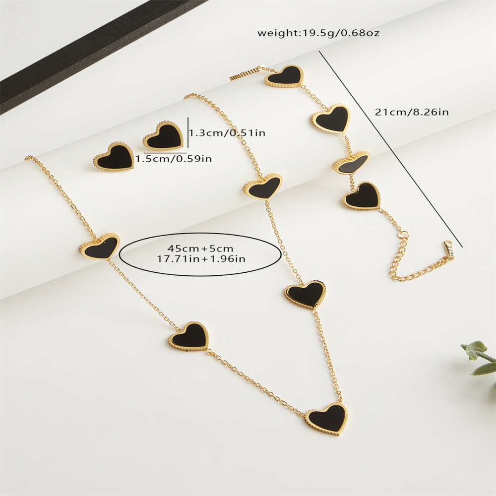 302 Stainless Steel Heart Shape Electroplating Golden Plated Casual Elegant Cable Chain Jewelry Set
