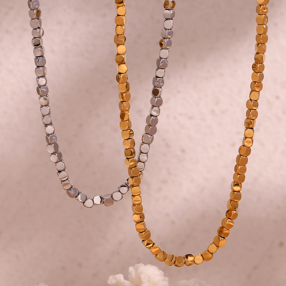 304 Stainless Steel Solid Color PVD Coated Stone-Free 18K Real Gold Plated Basic Simple Style Classic Style Waterproof Non Tarnish Plating Necklace