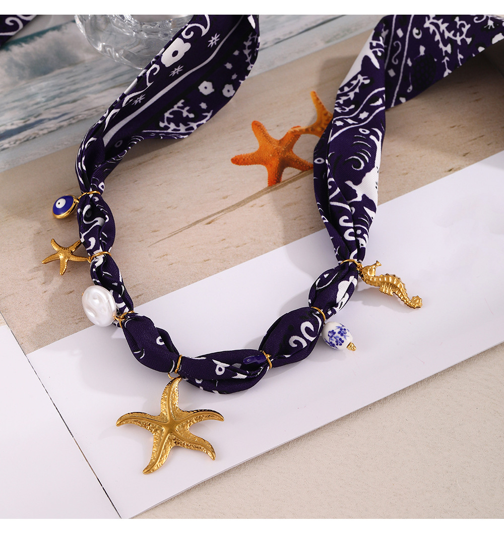 Luxurious Ceramic Necklace For Women With Printed Silk Scarf And Windbreaker Starfish And Goldfish Craft Animal Zodiac Pattern