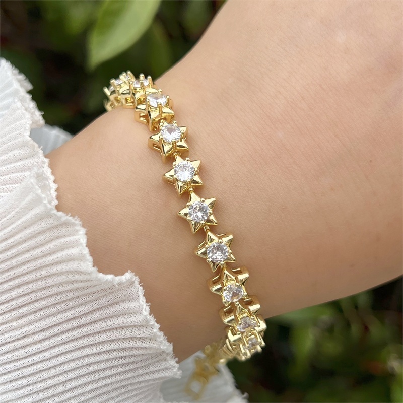 Classic Elegant Style Colorful Zircon Bracelet Fashion High-end Copper Plated 18K Gold Versatile Daily Wear Star Vacuum Plating (Furnace)