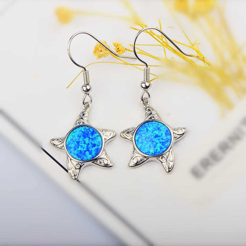 Hawaii Style Blue Opal Starfish Earrings Beach Theme Copper Material Unisex Ins Style Animal Pattern Jewelry Accessories