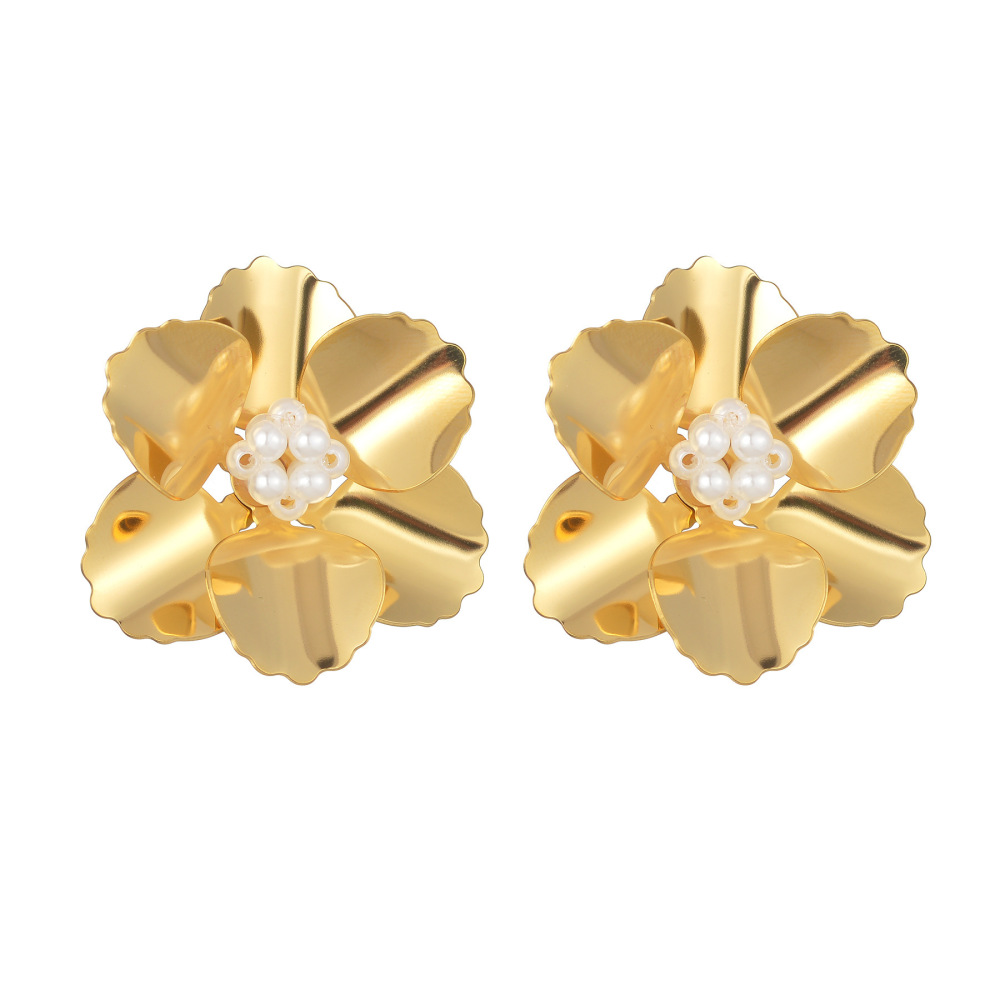 Vintage Stainless Steel 18K Gold Plated Flower Earrings Non-Fading Women's Jewelry Accessories