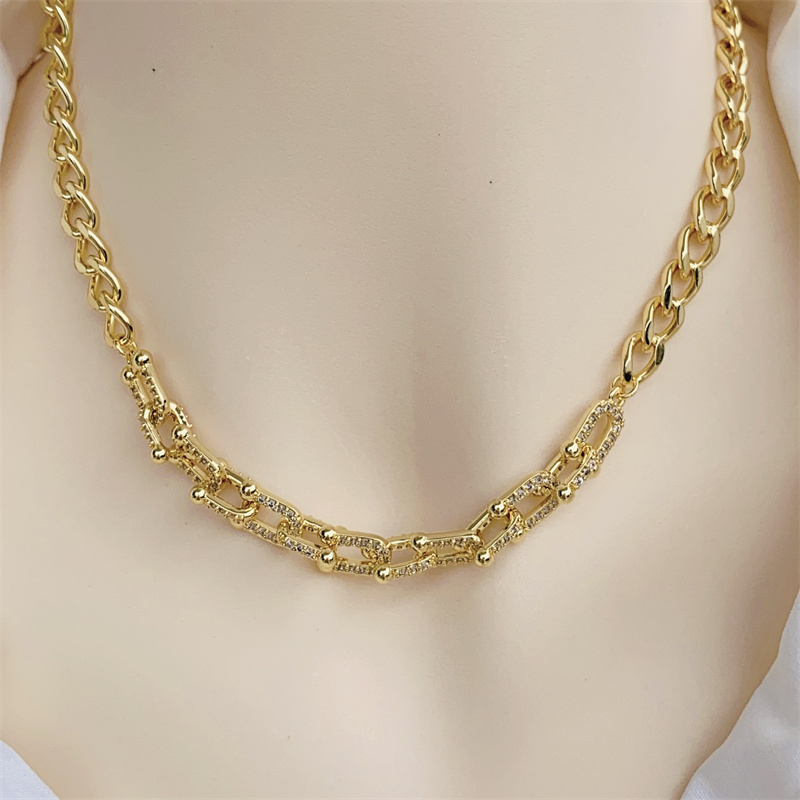 Classic Simple Copper Plated 18K Gold Zirconia Necklace Bracelet Set Adjustable Fashionable Unisex Daily Wear Gift Suitable