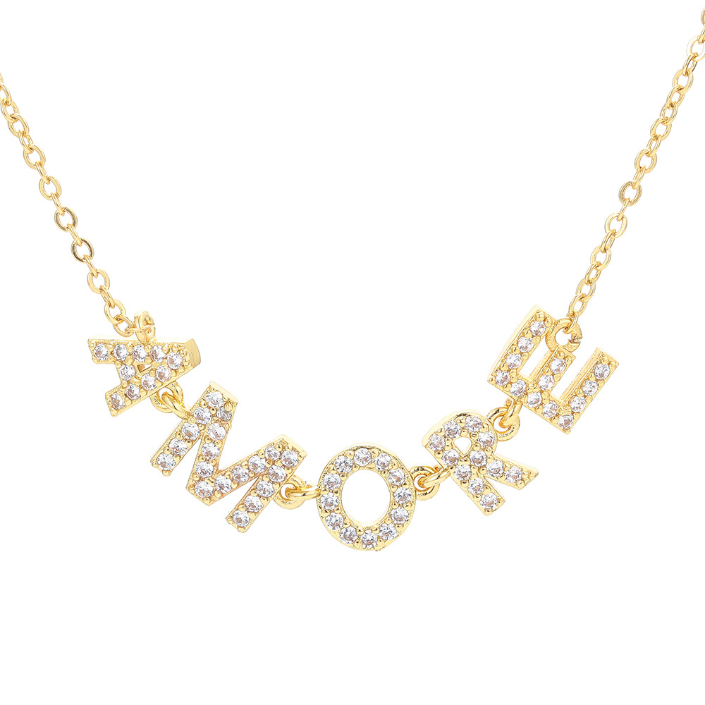 Fashion Zircon English Letters Pendant Clavicle Chain Necklace