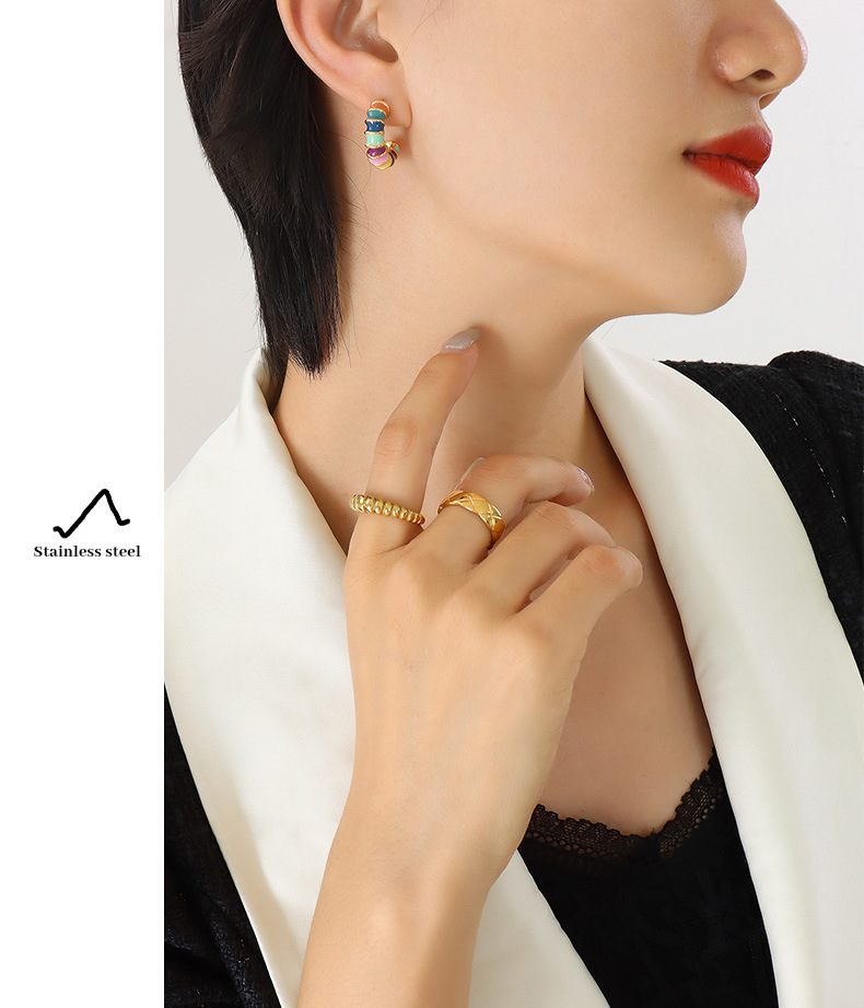 PVD Coated Real Gold Plated 18K Gold C Shape 304 Stainless Steel French Style Waterproof Non Tarnish Earrings