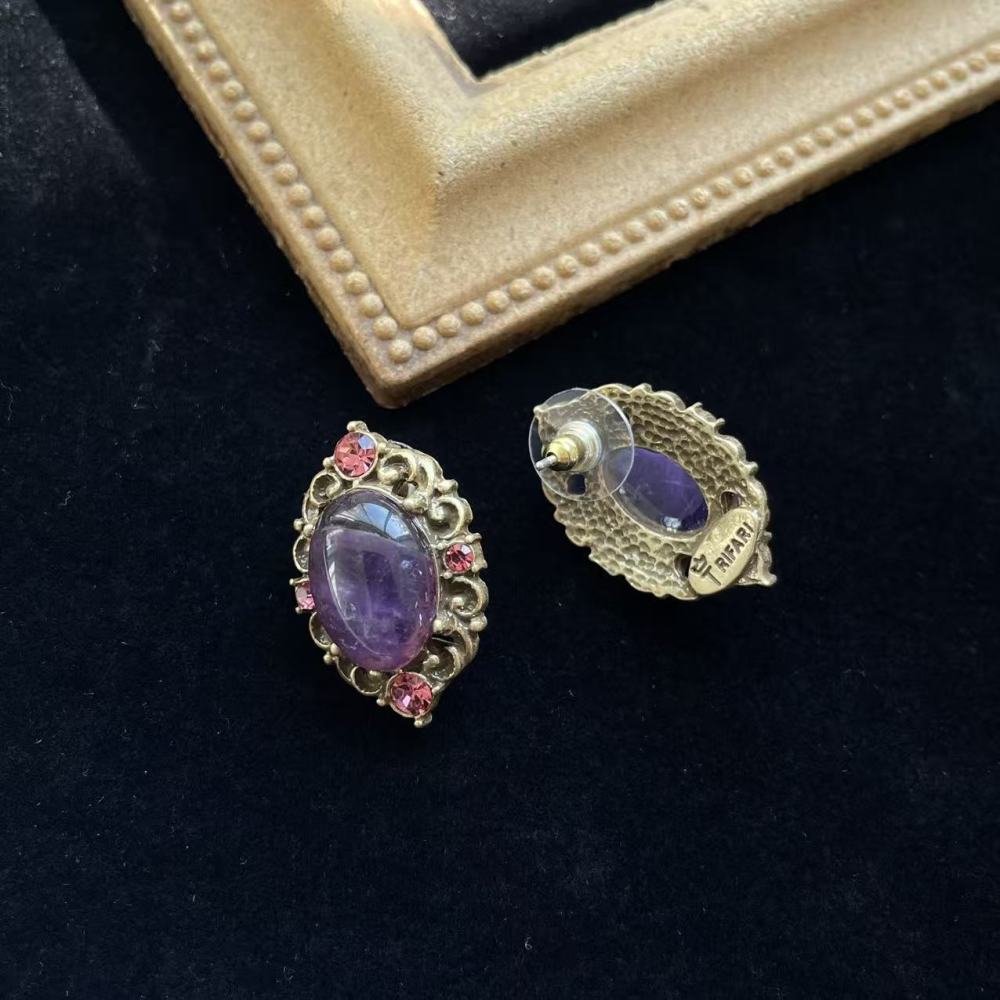 Vintage Purple Natural Stone Earring Copper Small Design Earrings Accessories Women Geometric Pattern
