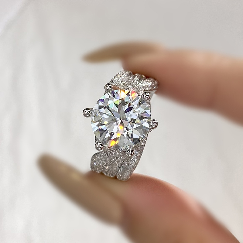 Moissanite 925 Sterling Silver Rings Geometric Water Plating Silver Plated Rings
