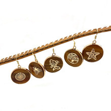 Natural Stone Tiger Eye Lazurite Pendant 26mm Round Edge Drop Earrings DIY Jewelry Accessories Women's Geometric Pattern