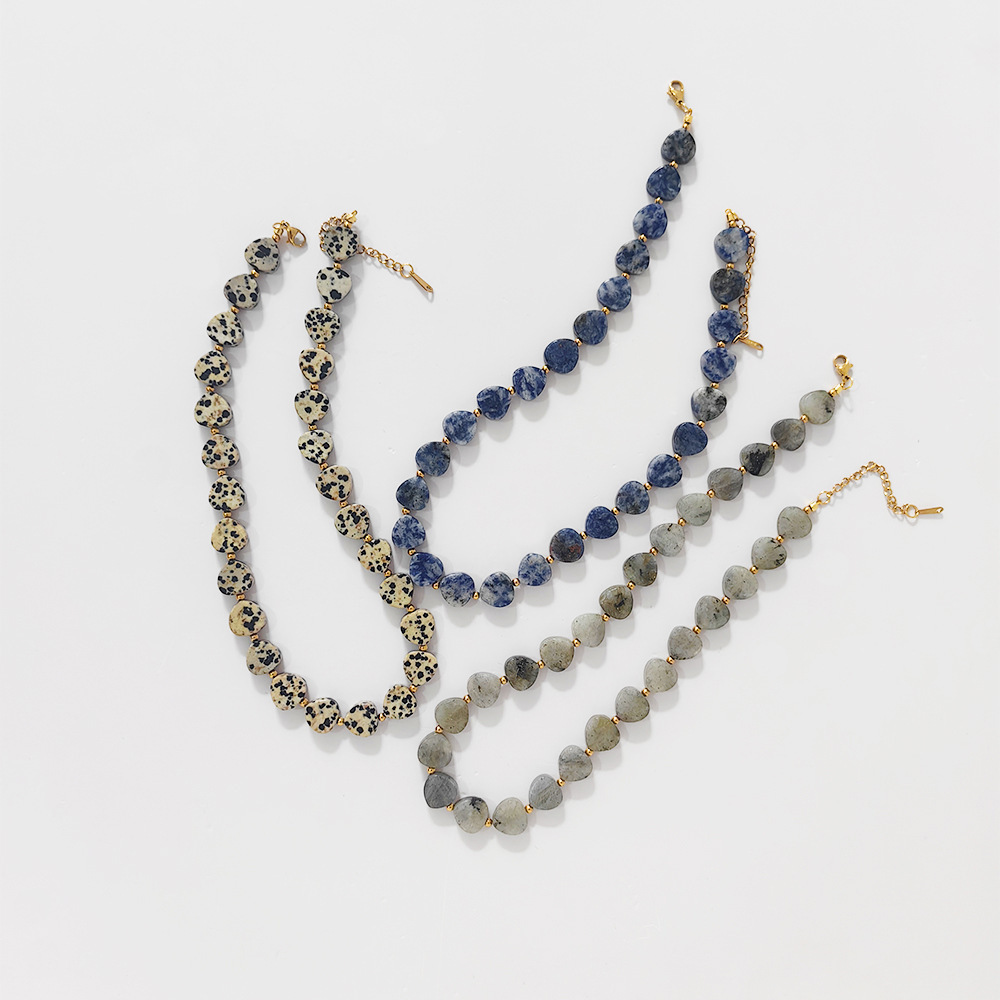 Natural Stone Heart Shaped Beads Necklace 18K Stainless Steel Women's Jewelry Fashionable Similar To INS Trending Accessories
