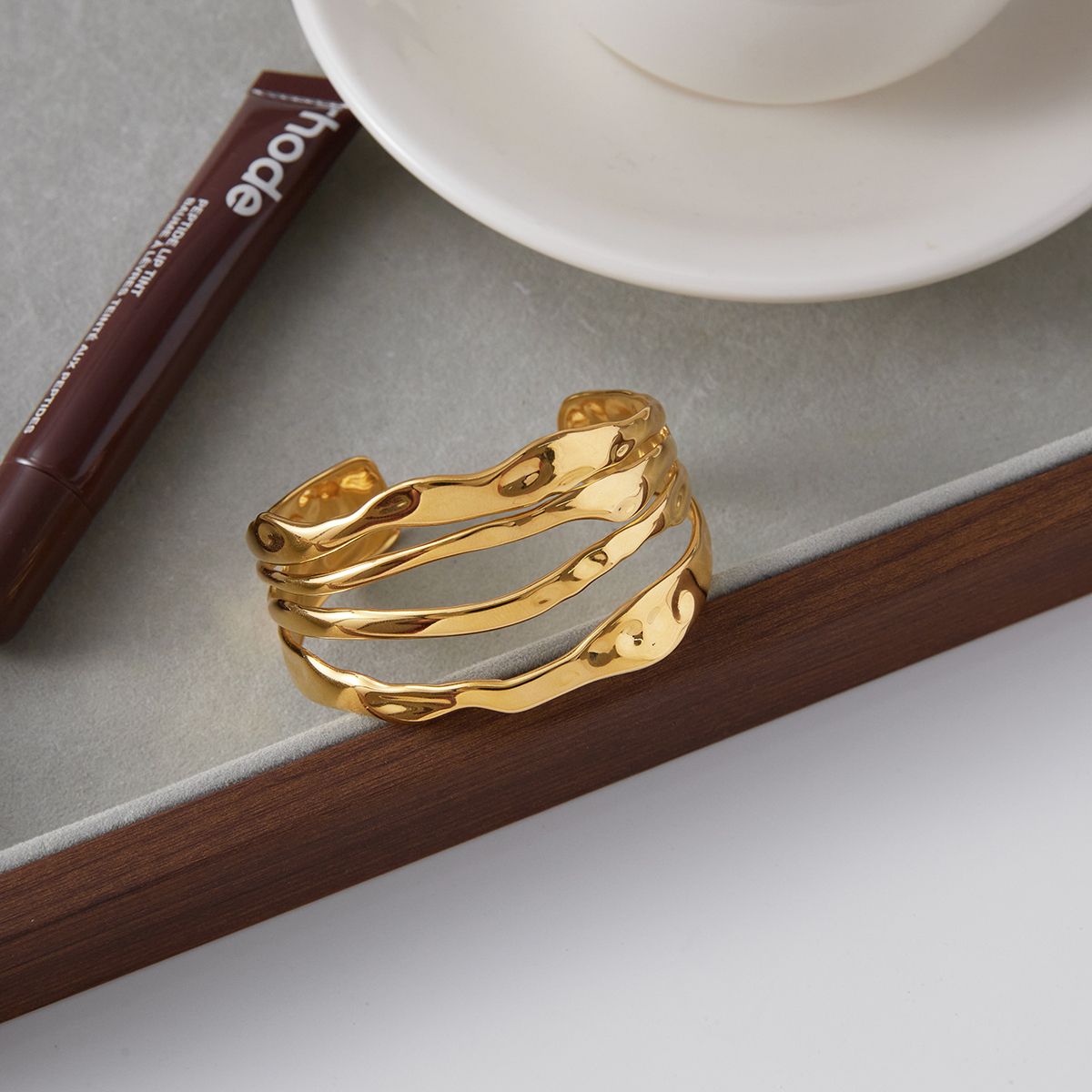Women's Simple Style 18K Gold 304 Stainless Steel Four-Layer Hollow Open Bracelet Fashion Elegant Jewelry Accessories Vacuum Electroplating (In Furnace) Plated With 18K Real Gold