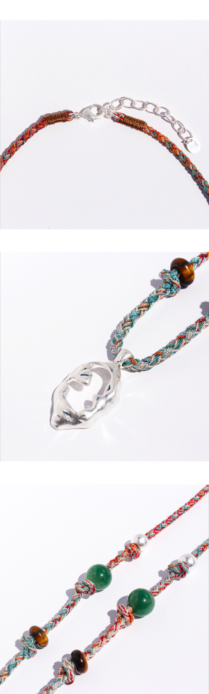 Handmade Colorful Beaded Natural Stone Necklace Liquid Silver Pendant Tiger Eye Stone Bracelet For Ladies Beach Vacation Style Accessories