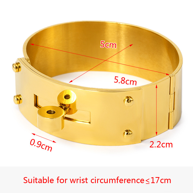 Fashionable Stainless Steel Bracelet Classic Wide 2.1cm Narrow 1.2cm Jewelry Geometric Pattern Vacuum Plated 18K Gold Gift